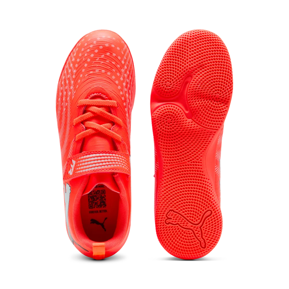 Puma FUTURE 9 PLAY IT V Jr Hallenfußballschuhe Kinder – Glowing Red/White/Black/Sliver