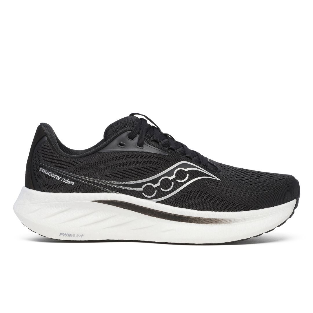 saucony Ride 18 Herren Neutral Laufschuh - Black | White 