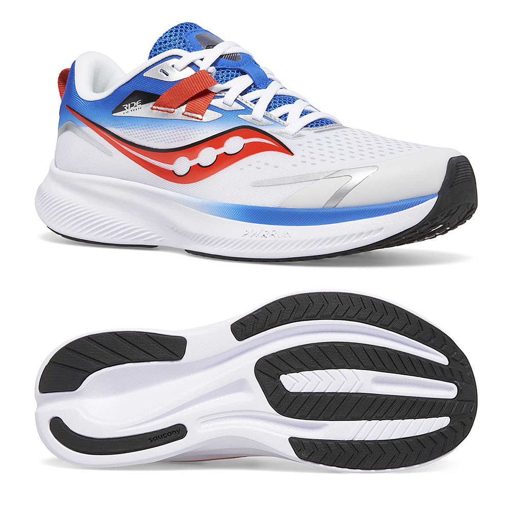 saucony Ride 15 Kinder neutraler Laufschuh - Grey | Blue | Red