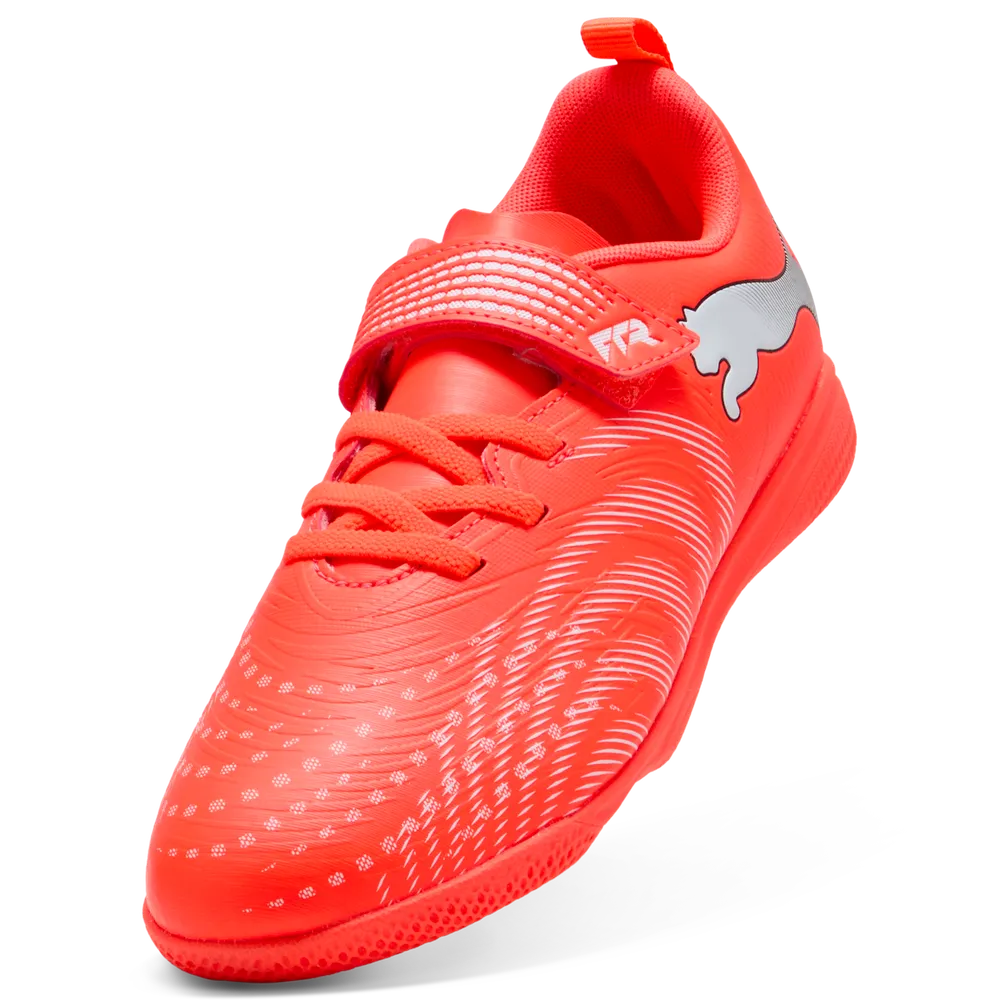 Puma FUTURE 9 PLAY IT V Jr Hallenfußballschuhe Kinder – Glowing Red/White/Black/Sliver