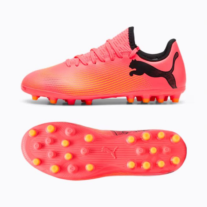 Puma FUTURE 7 PLAY MG JR. Rasen + Kunstrasenschuh - Sunset Glow/Black Sun Stream