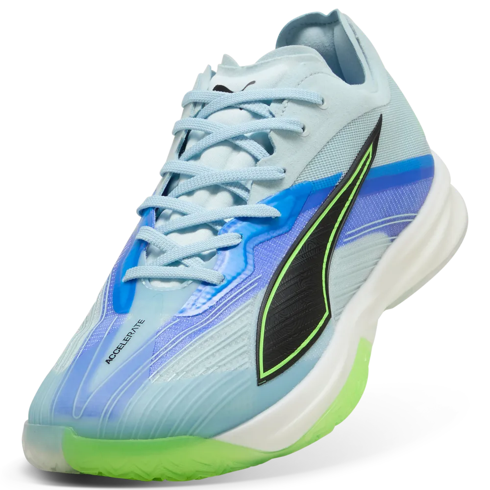PUMA Accelerate Nitro SQD 5 Hallenschuhe Unisex – Aqua/Black/Green/Royal Sapphire 