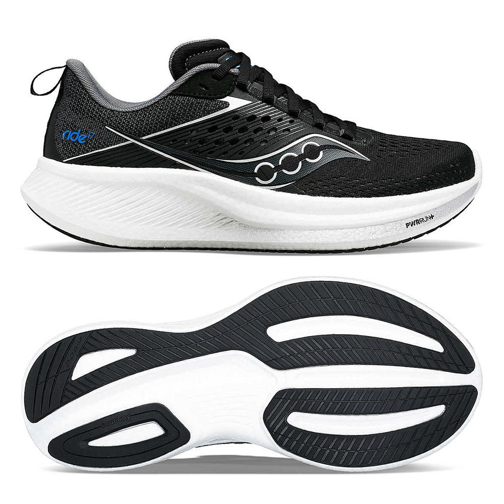 saucony Ride 17 Damen Neutral Laufschuh - Black | White