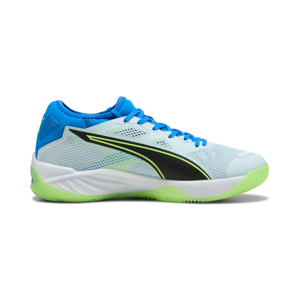 PUMA Eliminate NITRO SQD 4 Hallenschuhe Unisex – Aqua/White/Ultra Blue