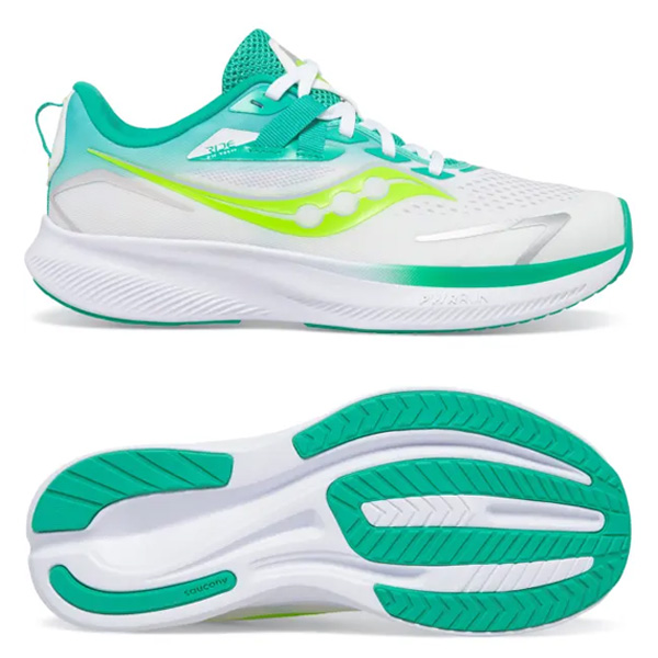 saucony Ride 15 Kinder neutraler Laufschuh - White | Green