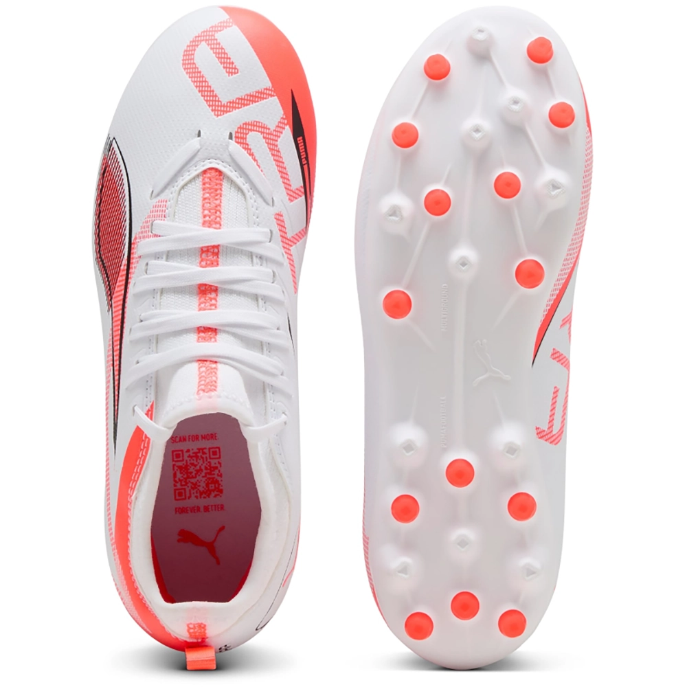 Puma ULTRA 5 MATCH MG Jr Fußballschuhe Kinder – White/Black Glowing Red