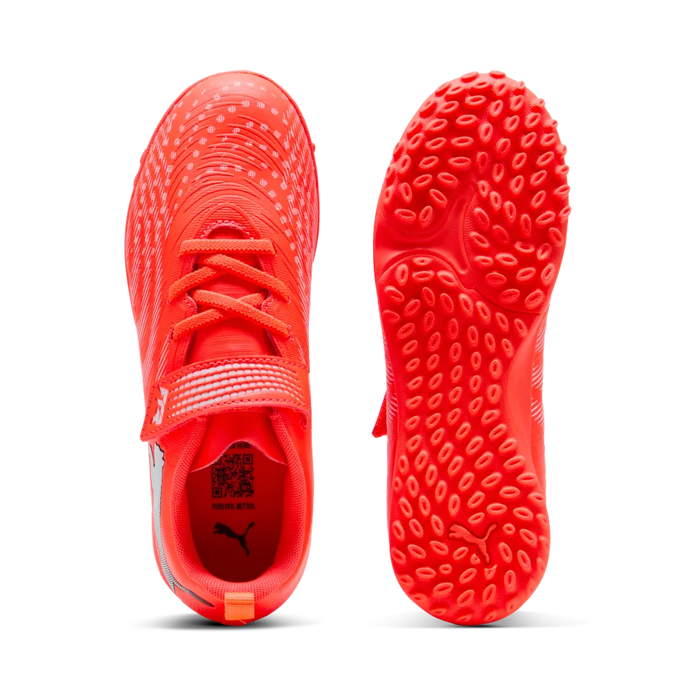 Puma FUTURE 9 PLAY TT V Jr Fußballschuhe Kinder – Glowing Red/White/Black/Sliver