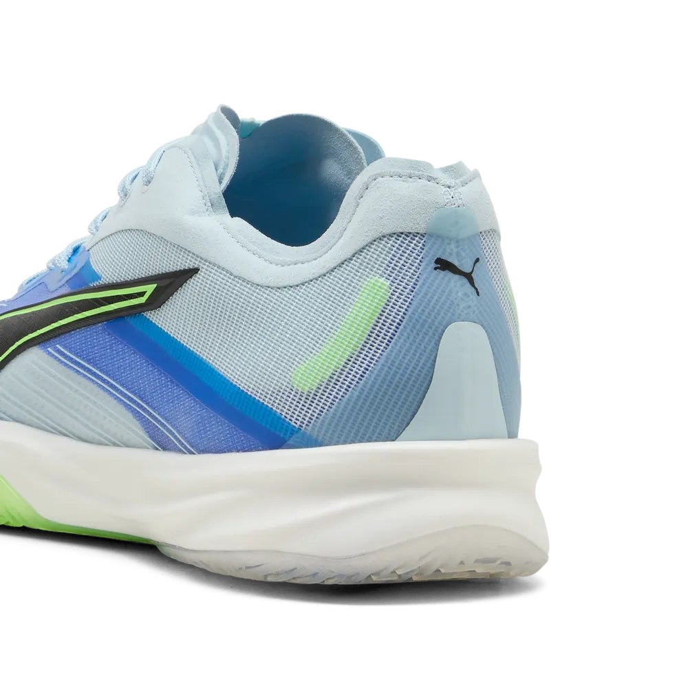 PUMA Accelerate Nitro SQD 5 Hallenschuhe Unisex – Aqua/Black/Green/Royal Sapphire 
