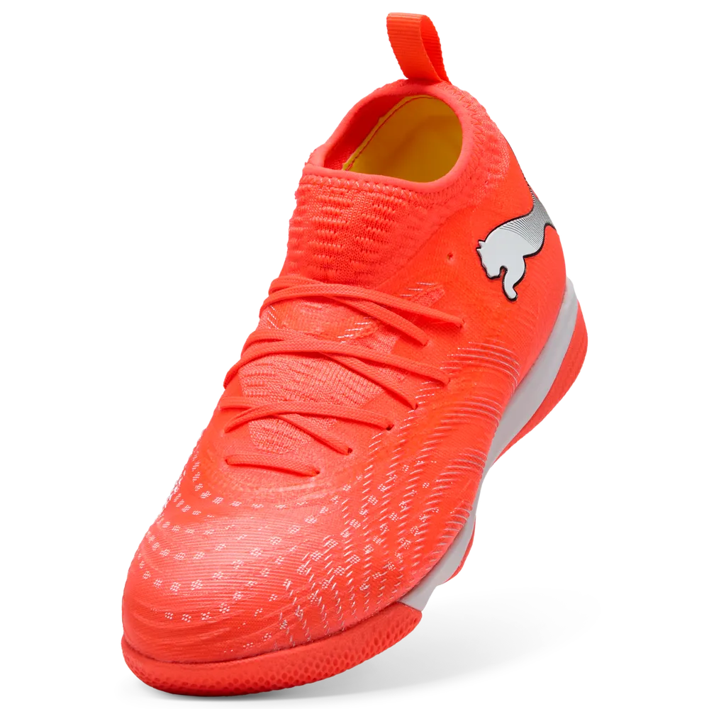 Puma FUTURE 9 MATCH IT + MID Jr Hallenfußballschuhe Kinder – Glowing Red/White/Black/Sliver