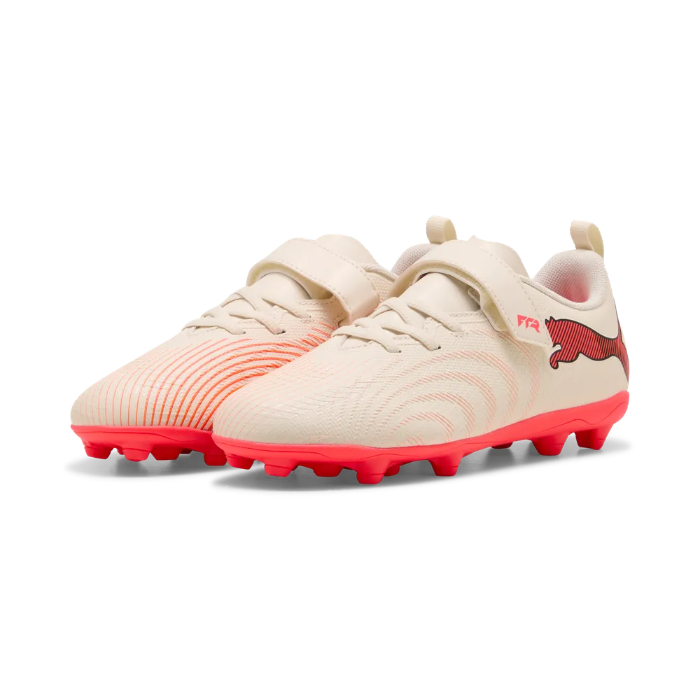 Puma FUTURE 9 PLAY V FG/AG RB Fußballschuhe Kinder – Sugared Almond / White Ultra Red / Black