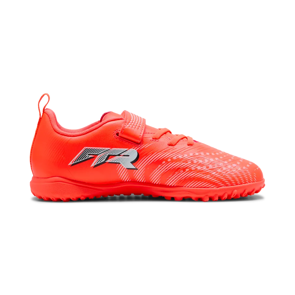 Puma FUTURE 9 PLAY TT V Jr Fußballschuhe Kinder – Glowing Red/White/Black/Sliver