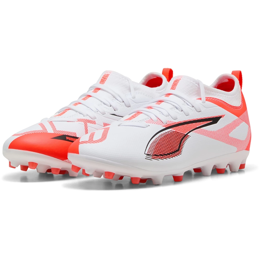 Puma ULTRA 5 MATCH MG Jr Fußballschuhe Kinder – White/Black Glowing Red