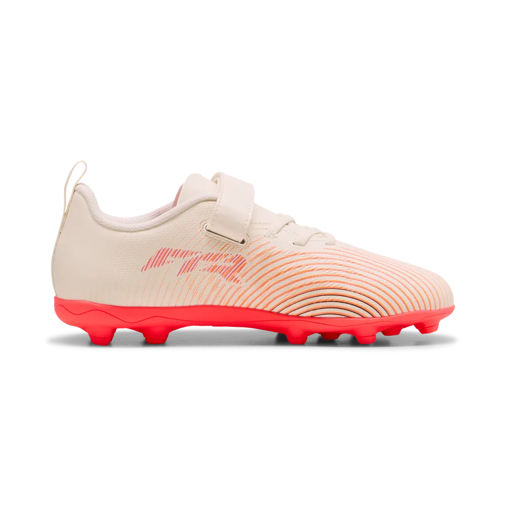 Puma FUTURE 9 PLAY V FG/AG RB Fußballschuhe Kinder – Sugared Almond / White Ultra Red / Black