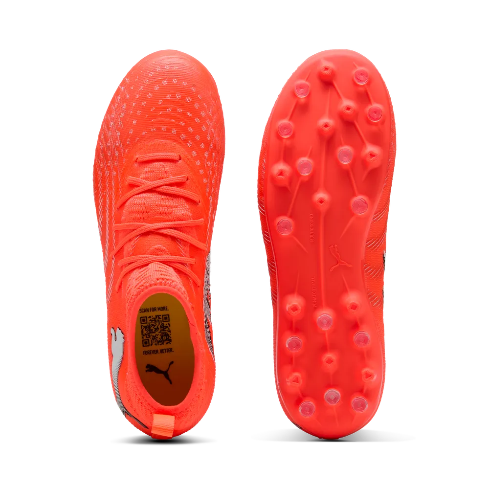Puma FUTURE 9 MATCH MG Jr Fußballschuhe Kinder – Glowing Red/White/Black/Sliver