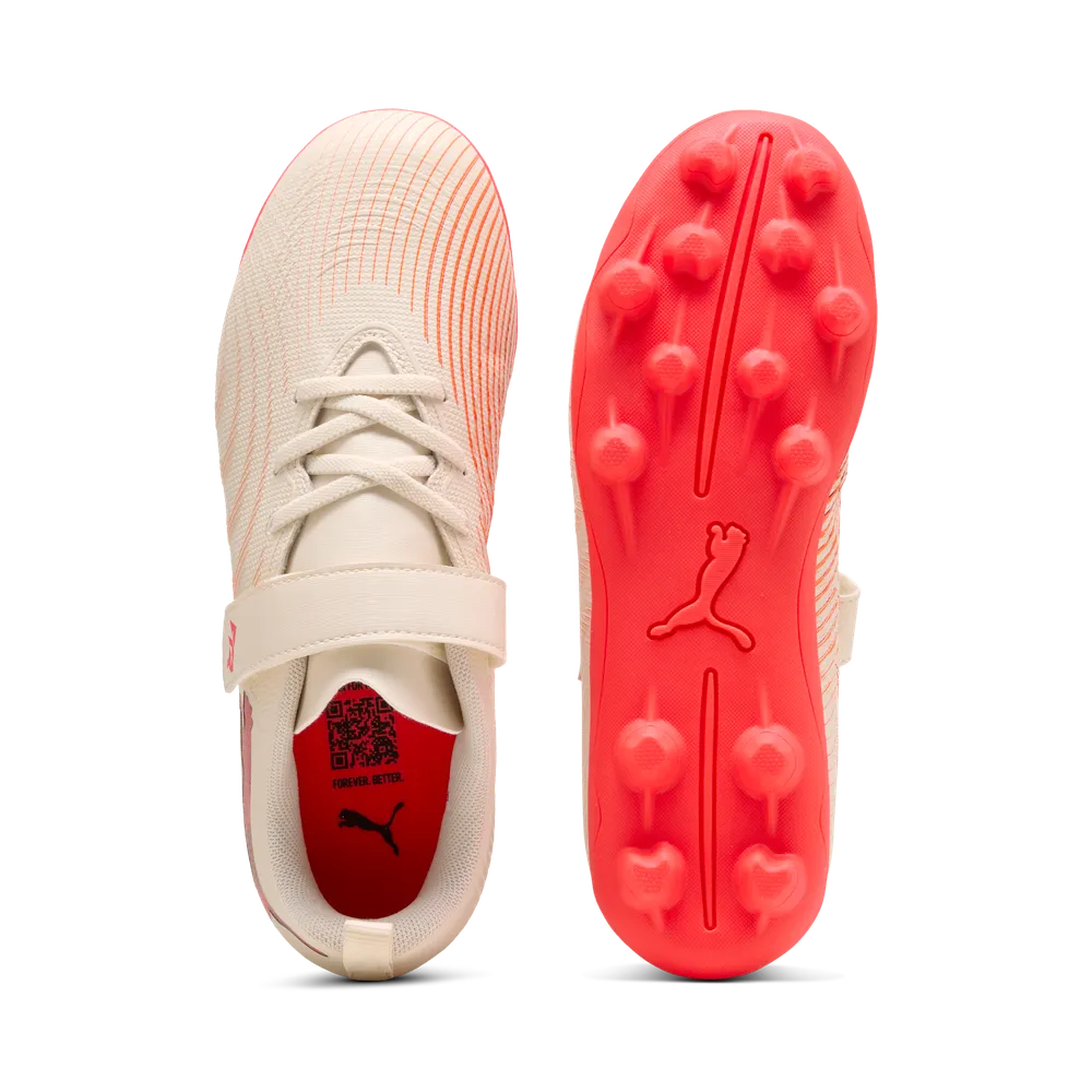 Puma FUTURE 9 PLAY V FG/AG RB Fußballschuhe Kinder – Sugared Almond / White Ultra Red / Black