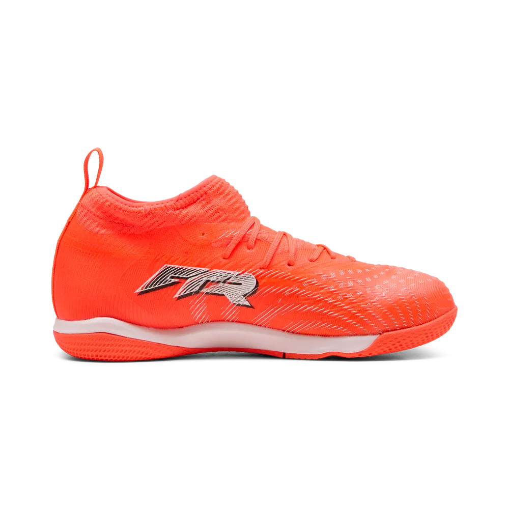 Puma FUTURE 9 MATCH IT + MID Jr Hallenfußballschuhe Kinder – Glowing Red/White/Black/Sliver